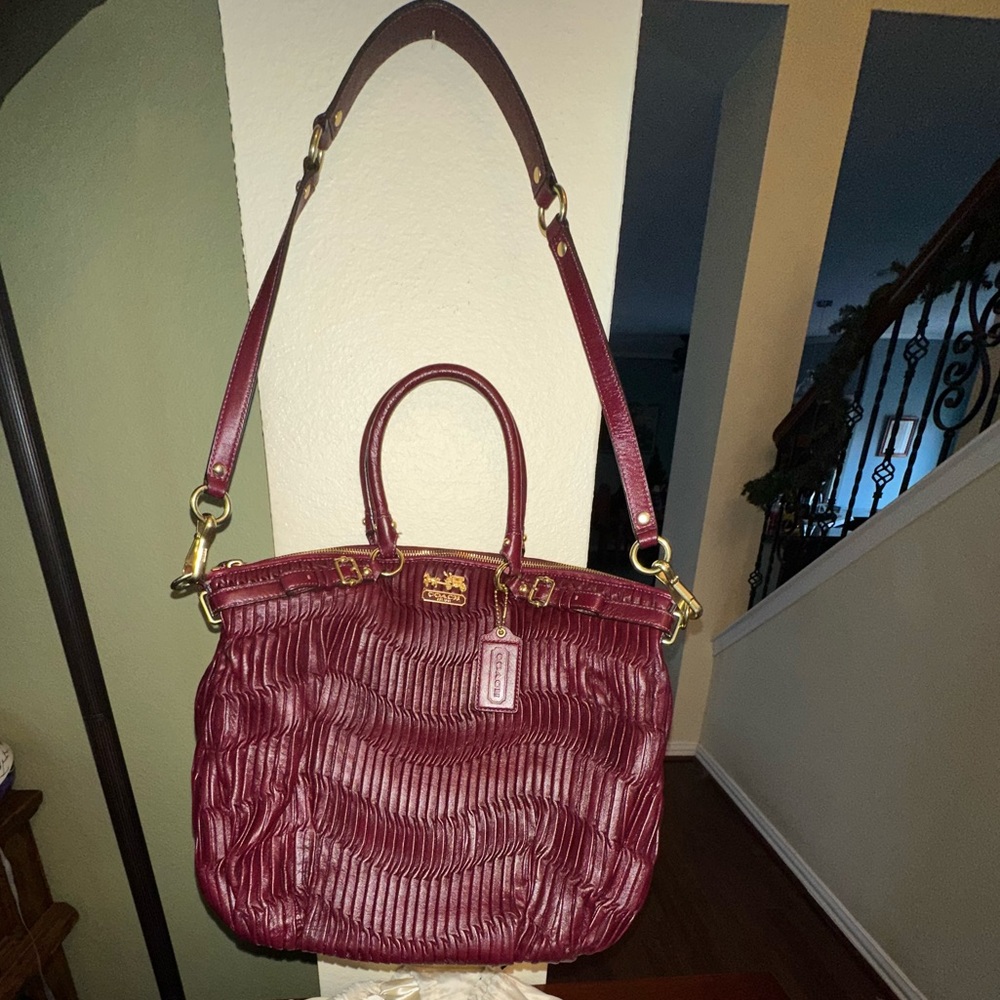 Coach Madison Sophia Gathered Leather Bag Burgundy Gently Used